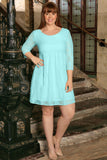 Mint Blue Lace Empire Sleeved Summer Party Sexy Curvy Dress Plus Size