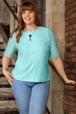 Mint Blue Stretchy Lace Half Sleeve Summer Sexy Curvy Top Plus Size