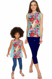 Amour Emily Blue Floral Print Sleeveless Dressy Top - Women - Pineapple Clothing