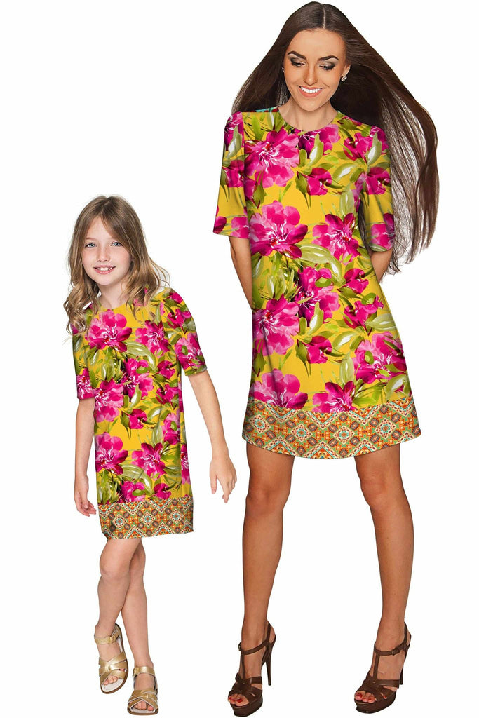 Indian Summer Grace Pink & Yellow Floral Shift Dress - Girls Pineapple Clothing Staging Indian Summer Grace Pink & Yellow Floral Shift Dress - Girls Pineapple Clothing Staging