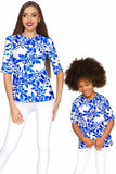 Whimsy Sophia Blue & White Print Sleeved Dressy Top - Girls - Pineapple Clothing