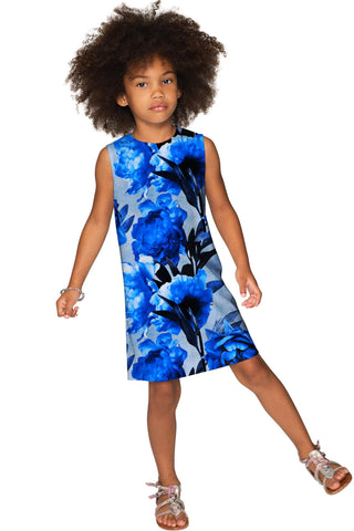 Mystery Adele Blue Designer Floral Print Shift Dress - Girls - Pineapple Clothing