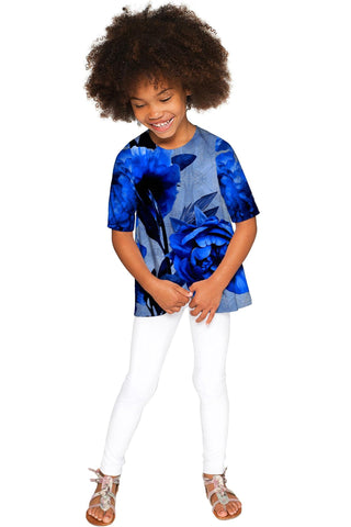 Mystery Sophia Blue Flower Print Sleeved Dressy Top - Girls - Pineapple Clothing