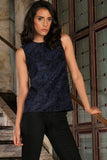 Navy Animal Print Sleeveless Dressy Evening Casual Trendy Top - Women