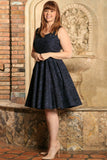 Navy Animal Print Sleeveless Skater Party Sexy Curvy Dress Plus Size