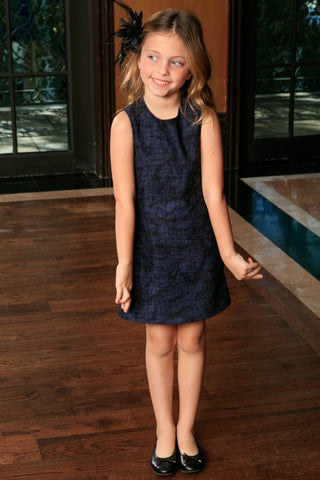 Navy Animal Print Sleeveless Stylish Fancy Party Shift Dress - Girls