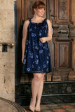 Navy Blue Floral Halter Swing Evening Party Sexy Curvy Dress Plus Size
