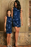 Navy Blue Floral Lace Sleeveless Cocktail Shift Mommy and Me Dress