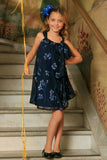 Navy Floral Halter Swing Holiday Princess Dress - Girls