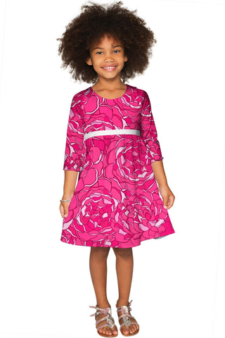 Peony Blaze Gloria Empire Waist Hot Pink Floral Dress - Girls - Pineapple Clothing