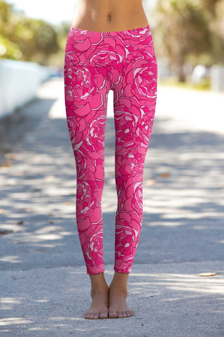 Peony Blaze Lucy Pink Floral Performance Leggings - Women - Pineapple Clothing