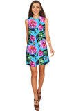 Peony Splash Adele Blue Pink Floral Mini Shift Dress - Women - Pineapple Clothing