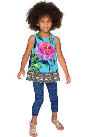 Peony Splash Emily Blue & Pink Flower Cute Party Top - Girls - Pineapple Clothing