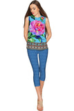 Peony Splash Emily Blue & Pink Floral Dressy Top - Women - Pineapple Clothing