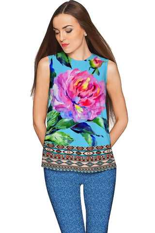 Peony Splash Emily Blue & Pink Floral Dressy Top - Women - Pineapple Clothing