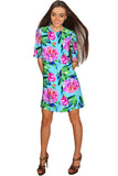 Peony Splash Grace Blue & Pink Floral Shift Dress - Women - Pineapple Clothing