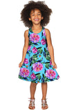 Peony Splash Sanibel Pink & Blue Floral Print Dress - Girls - Pineapple Clothing