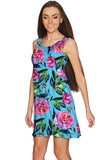 Peony Splash Sanibel Fit and Flare Blue Floral Dress - Women - Pineapple Clothing