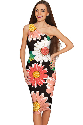 Pick Me Layla One-Shoulder Black Floral Print Dress - Women - Pineapple Clothing