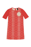Orange Coral Red Crochet Lace Sleeved Shift Fancy Party Dress - Girls - Pineapple Clothing