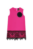 Hot Pink Fuchsia Stretchy Stylish Party Shift Dress With Lace - Girls - Pineapple Clothing