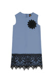Blue Gray Stretchy Sleeveless Party Shift Dress with Lace Trim - Girls - Pineapple Clothing