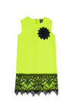 Neon Yellow Stretchy Summer Shift Dress With Black Lace Trim - Girls - Pineapple Clothing