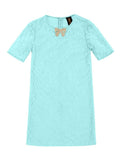 Mint Blue Stretchy Lace Elbow Sleeve Shift Spring Party Dress - Girls - Pineapple Clothing
