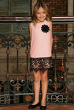 Pink Blush Stretchy Cocktail Party Shift Dress With Lace Trim - Girls