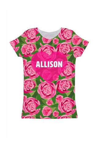Pink Vibes Customized NAME Zoe Heart Floral T-Shirt - Girls - Pineapple Clothing