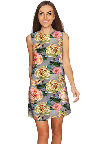 Prima Donna Adele Grey Roses Elegant Shift Dress - Women - Pineapple Clothing