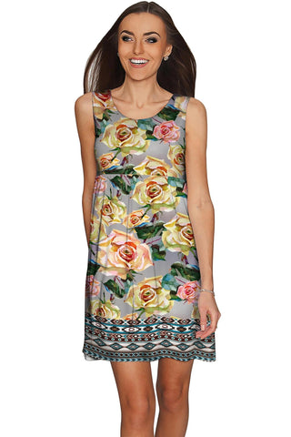 Prima Donna Sanibel Grey Rose Print Empire Dress - Women - Pineapple Clothing