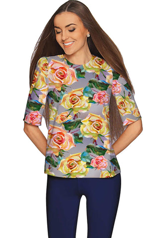 Prima Donna Sophia Grey Floral Print Fashion Top - Women - Pineapple Clothing