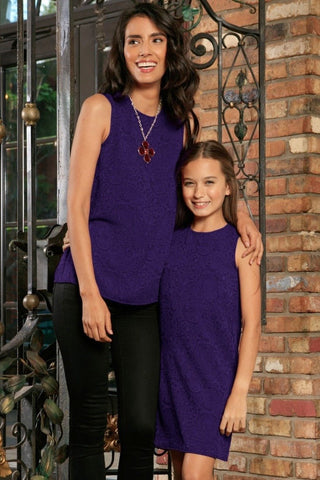 Purple Floral Sleeveless Dressy Party Fancy Mother Daughter Outfit