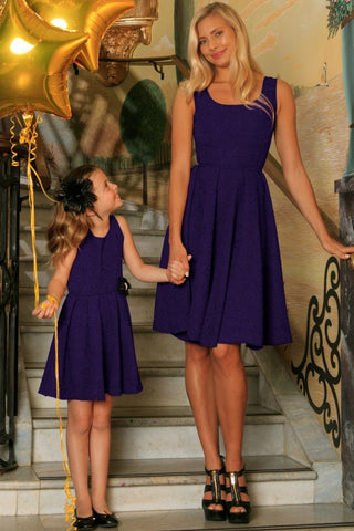 Purple Floral Sleeveless Skater Fit Flare Party Mother Daughter Dress