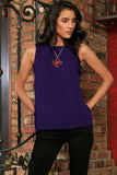 Purple Floral Sleeveless Trendy Cute Dressy Summer Cocktail Top Women