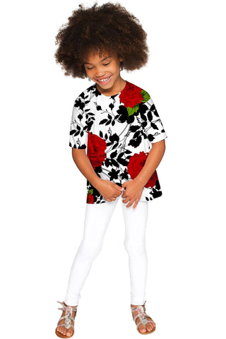 Queen Power Sophia Floral Print White Knit Dressy Top - Girls - Pineapple Clothing