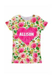 Rosarium Customized NAME Zoe Pink Heart Floral Tee - Girls - Pineapple Clothing