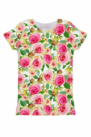 Rosarium Zoe Pink & Green Floral Print Designer Tee - Women - Pineapple Clothing