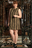 Sage Green Animal Print Sleeveless Party Shift Curvy Dress Plus Size