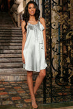 Silver Grey Charmeuse Halter Swing Summer Cocktail Dress - Women