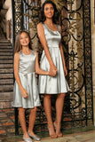 Silver Grey Sleeveless Skater Fit & Flare Party Mother Daughter Dress