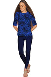 Blue Soulmate Sophia Lace Print Evening Top - Women - Pineapple Clothing