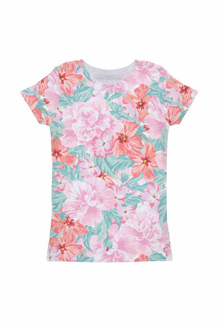 Spring Garden Zoe Pink Floral Print Cute Designer Tee - Girls - Pineapple Clothing