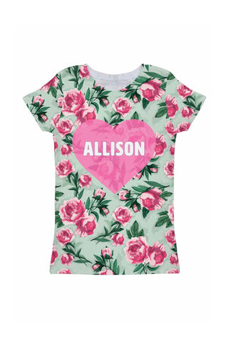 Sweetheart Customized NAME Zoe Pink Green Tee - Girls - Pineapple Clothing