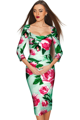 Sweetheart Lili Green Floral Bodycon Midi Dress - Women - Pineapple Clothing