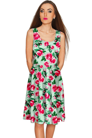 Sweetheart Mia Green Floral Skater Party Dress - Women - Pineapple Clothing