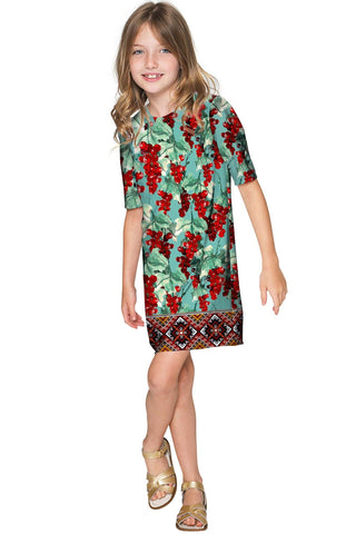 Toscana Grace Green Printed Elbow Sleeve Shift Dress - Girls - Pineapple Clothing
