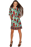 Toscana Grace Green & Red Sleeved Shift Dress - Women - Pineapple Clothing