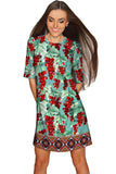 Toscana Grace Green & Red Sleeved Shift Dress - Women - Pineapple Clothing